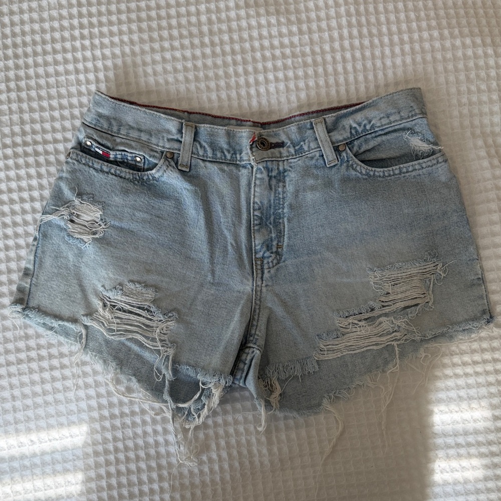 Tommy Hilfiger Light Blue Ripped Jean Shorts
